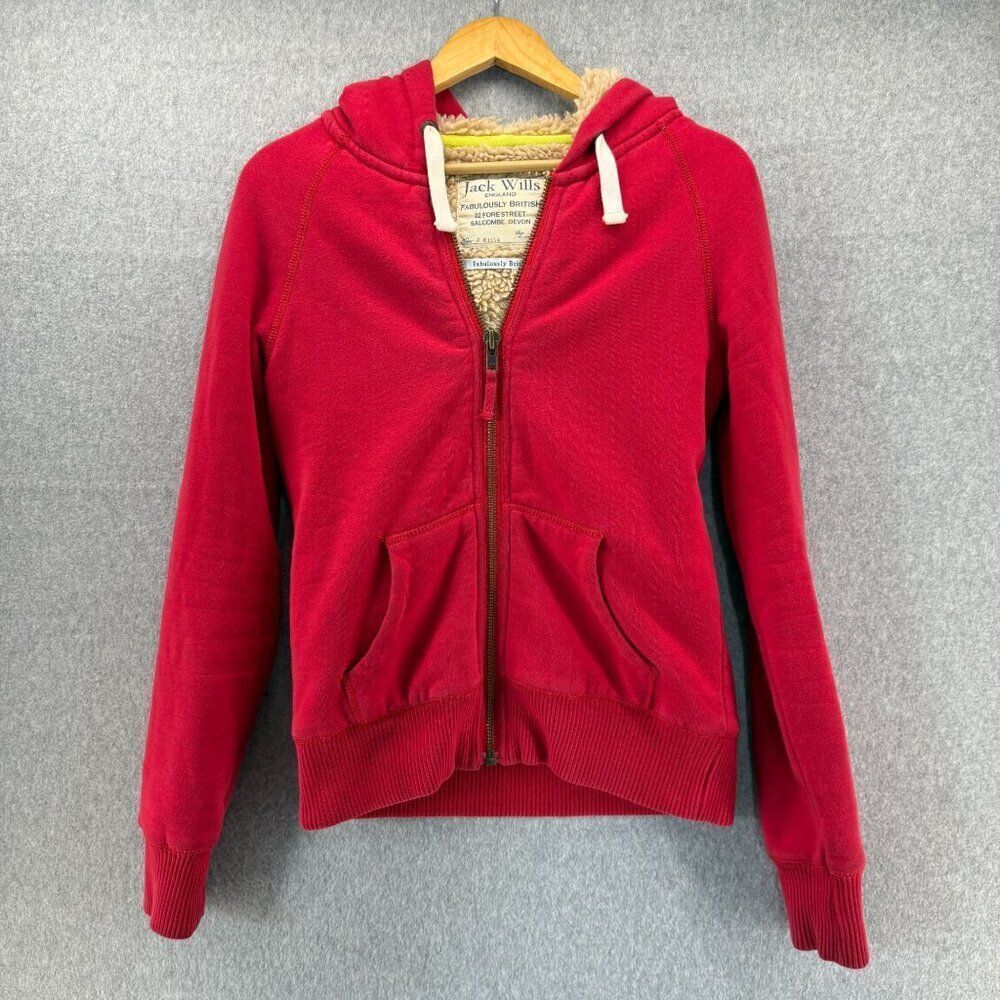 Jack Wills UK 10 (US 6 / S) Seasonnaire Sherpa Teddy Lined Hoodie Red Sweater